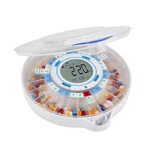 Caja dispensadora de pastillas personalizada automática de 28 días con pantalla LCD mejorada, bloqueo de teclas, sonido y luz para recetas, medicamentos