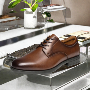Men's Brown Leather Lace-up Dress <b>Shoes</b> Round Toe Formal Loafers Breathable Business Wedding Office Flats - Product Image 2