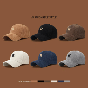 Cappellino da Baseball in Velluto <span class=keywords><strong>a</strong></span> Coste con Lettera '<span class=keywords><strong>R</strong></span>' Ricamata in 3D, Tinta Unita, Regolabile, Strutturato, Accessorio Elegante per Autunno e Inverno - Product Image 2