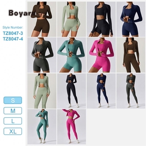 Boyarn Solid 5-Piece Yoga Sports Set Quick Dry Tight Running Fitness Shock-proof <b>Women</b> Outdoor Gym Wear - Product Image 4