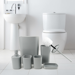 Simple Style 6-Piece Plastic Square Bathroom Accessories Gift Set Includes Trash Can Soap Dispenser Soap Dish Toilet Brush