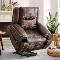 Geeksofa Fauteuil inclinable super doux et surdimensionné à double moteur avec assistance chauffante et massante avec appui-tête pour les personnes âgées