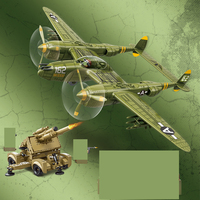 Ensemble de jouets de construction d'avions militaires : hélicoptère, avion de chasse P-38 Lightning, et autres modèles blindés