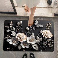 Modern Large Floral Kitchen Mat 40x60cm Absorbent Floor Rug Anti-Fatigue Rubber Bathroom Carpet for Home & Hotel Decor