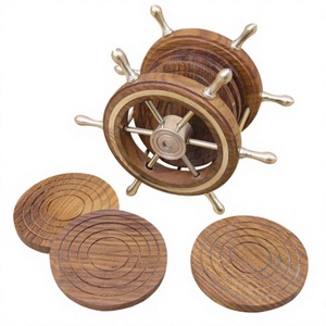 Environment Friendly Round Coasters Tea Coffee Placemats With <b>Ship</b> <b>Wheel</b> Holder Custom Logo Nautical <b>Ship</b> <b>Wheel</b> Coaster Stand - Product Image 1