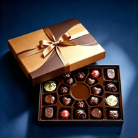 Boîte d'emballage en chocolat bicolore avec logo personnalisé, boîte cadeau en papier rigide de luxe avec ruban doré pour les truffes, Saint-Valentin