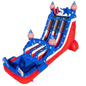 Tobogán Acuático Inflable con Estrellas y Franjas de la Bandera Americana, Tobogán Acuático Patriótico con Piscina - Product Image 1