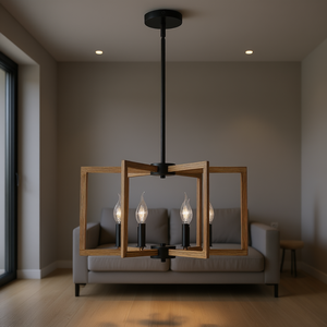 Lustre industriel moderne en métal à 6 lumières, hauteur réglable, luminaire suspendu rectangulaire noir pour plafond, LED blanc chaud - Product Image 2