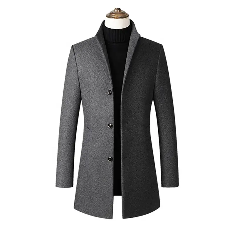 Men's Trench Coat Autumn/winter New Medium Length Single Breasted Stand Collar Wool Woolen Overcoat