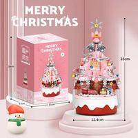 Boîtes à musique compatibles, arbres de Noël, blocs de construction, éclairage musical, assemblage de petites particules, jouets de puzzle pour enfants