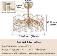 Ventilateur de plafond en cage avec lumière et abat-jour en cristal en forme de fleur pour chambre de fille ou chambre d'enfant