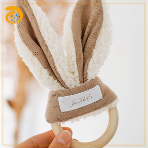 Mordedor de Algodón Muselina para Bebé, Diseño de Orejas de Conejo, Anillo de Dentición de Madera Suave, Juguete Masticable para Recién Nacidos, Absorbente Natural, Regalo Reconfortante para Bebés - Product Image 6