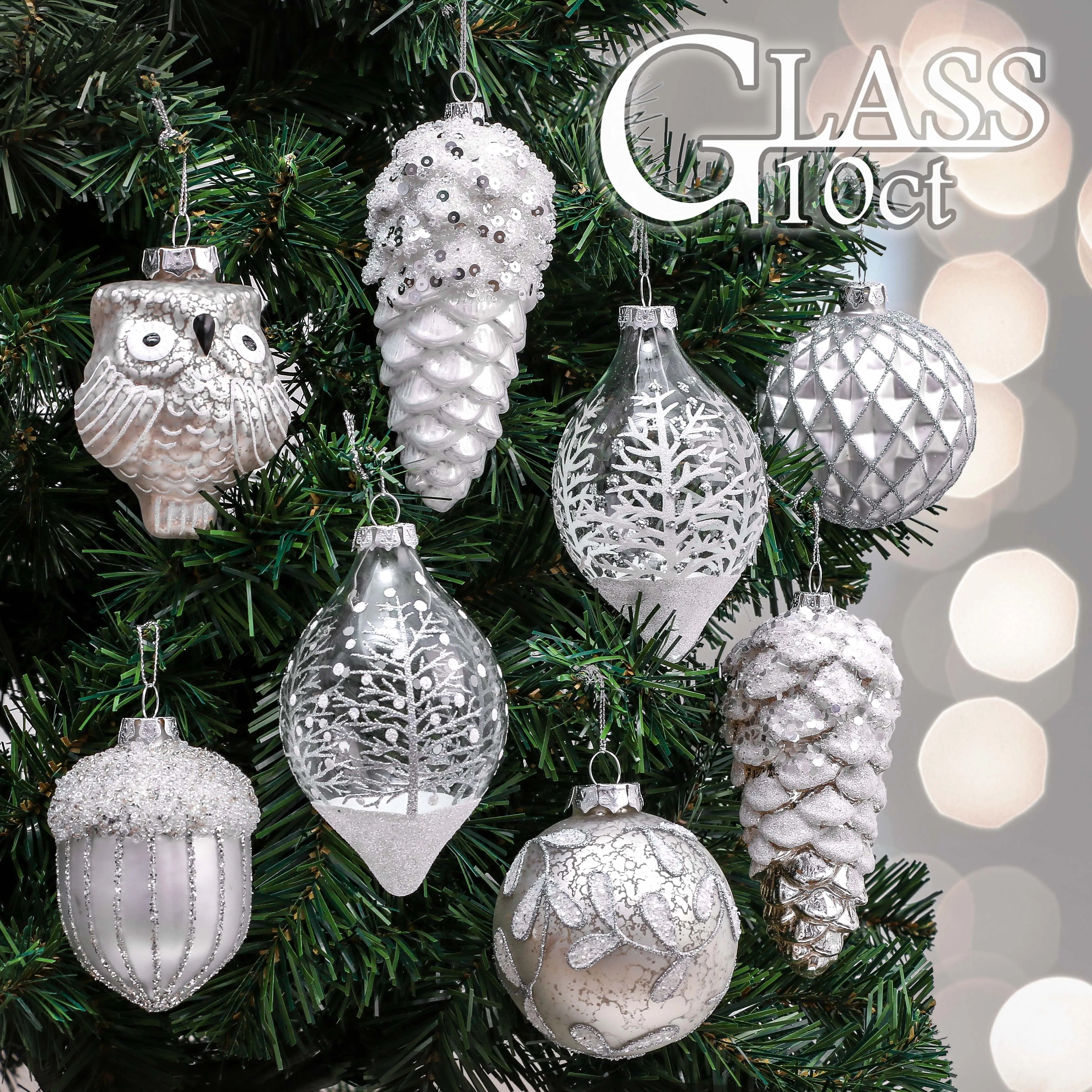EAGLEGIFTS Hanging Christmas Silver Patterned Personalized Glass Ball Hand Painted Xmas Ornaments For Home Decoration