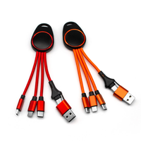 Câble de charge multi-usage 5 en 1, câble USB court pour clés, pour les voyages, cordon de charge portable en nylon tressé avec logo lumineux