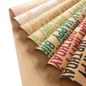 English Happy Birthday Striped Kraft Pulp Gift Wrapping Paper Recycled and Uncoated for Craft and Print Use Packaging
