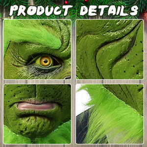 Máscara de Látex del Grinch Verde, Accesorio de Disfraz para Fiestas, Halloween, Navidad, Bar, Cubre Rostro, Gorro, Logotipo Personalizado, PC Ligero, Peludo - Product Image 4