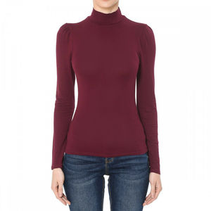 Camiseta <span class=keywords><strong>de</strong></span> <span class=keywords><strong>Cuello</strong></span> Alto Personalizada <span class=keywords><strong>de</strong></span> Alta Calidad 100% Algodón para Mujer, <span class=keywords><strong>Manga</strong></span> <span class=keywords><strong>Larga</strong></span> - Product Image 5