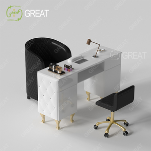 Bộ bàn ghế làm móng màu hồng bằng gỗ hiện đại, sang trọng, ghế đơn bọc da, bán buôn. - Product Image 3