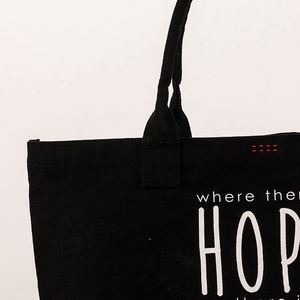 Bolsa de Hombro de Lona con Logotipo Personalizado Estampado en Caliente, Bolsa de Compras Grande de Lona de Algodón Negra - Product Image 2