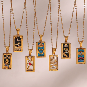 Ins Stijl Mode Retro Populaire Hot Selling Hanger Rvs Rechthoekige Druppelende Zirkoon <span class=keywords><strong>Tarot</strong></span> Ketting - Product Image 4