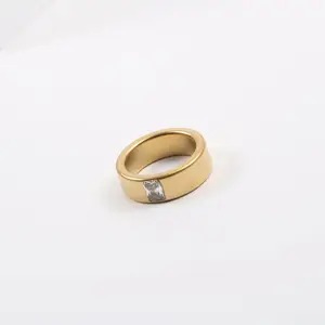 PVD 18K Gold Plated Cubic Zirconia Rings Stainless Steel Trendy Non Tarnish Jewelry Waterproof Jewelry
