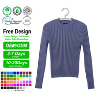 Pull côtelé pour femme, coupe ajustée, manches longues, pour un look décontracté ou professionnel, élégant, couleur unie, tricoté