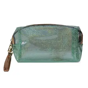 Travel Shiny Glitter PVC Transparent Jelly Make up Pouch Makeup Custom Waterproof Clear Cosmetic Bag