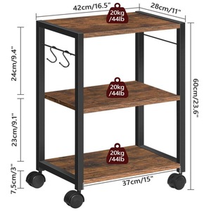 Printer stand, 3-tier under-<b>desk</b> trolley with storage <b>shelf</b>, heavy-duty printer table with wheels for office use. - Product Image 3