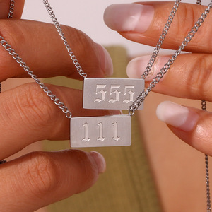 Collares de cadena cubana con colgante cuadrado de número angelical de <span class=keywords><strong>111</strong></span> a 999, chapados en oro de 18 quilates, de acero inoxidable, con perlas, joyería que no se deslustra - Product Image 6