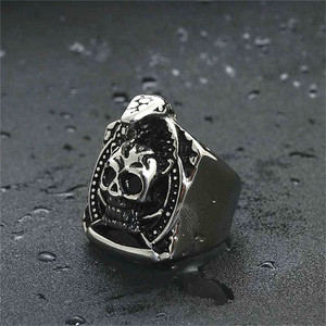 <b>Skull</b> <b>Ring</b> Men's Stainless Steel Punk Style Retro Geometric Silver Color 26050 - Product Image 4