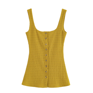 SHENZHU 2025, novedad de verano, <span class=keywords><strong>camiseta</strong></span> sin mangas con tirantes y cuello cuadrado decorado con botones para <span class=keywords><strong>mujer</strong></span>, <span class=keywords><strong>camiseta</strong></span> 9144302 9144301 - Product Image 1