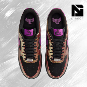 Nike Air Force 1 '07 LV8 'Gold Black Bold Berry' Chaussures de skateboard en cuir verni à lacets à bout rond pour toutes les saisons - Product Image 3