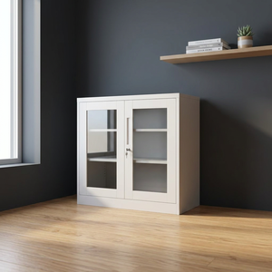 Modern <b>Lockable</b> Office Filing <b>Cabinet</b> with Glass Doors for Commercial Use Minimalist Design White Color - Product Image 2