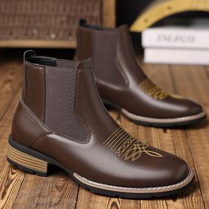 New Arrival Chelsea Boots Embroidered Slip-on Leather Boots for Men - Product Image 2
