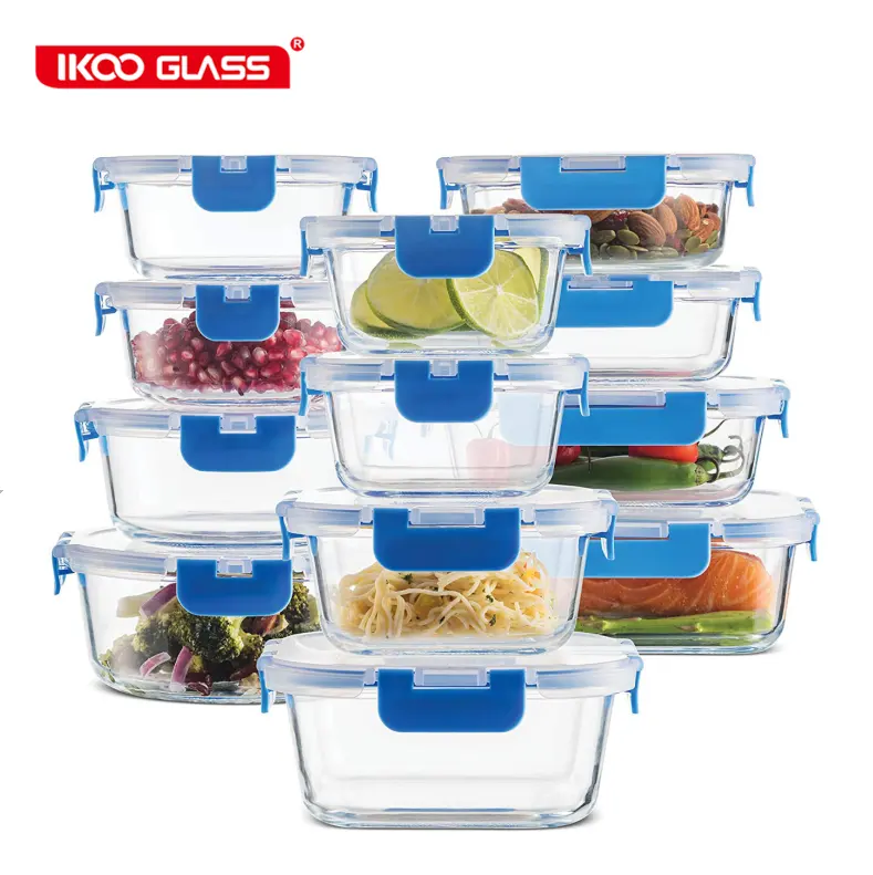 24 Piece Superior Glass Food Storage Containers Set Borosilicate Glass Meal Prep food container with lid