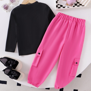 ชุดเด็กผู้หญิงใหม่ เสื้อปะติดแฟชั่นฤดูใบไม้ร่วงและฤดูหนาว + กางเกงเอี๊ยม ชุดสองชิ้นสำหรับเด็กผู้หญิง - Product Image 3