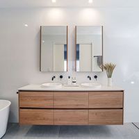 Meuble de salle de bain en bois massif en gros d'usine, double vasque, meubles de salle de bain avec deux miroirs