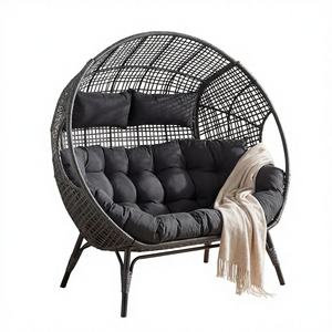 BULEXYARD Chaise double en forme d'œuf <span class=keywords><strong>de</strong></span> style bohème, cadre en acier allié, résistante aux intempéries, capacité <span class=keywords><strong>de</strong></span> 680 lb, 2 personnes, chaise surdimensionnée en osier gris - Product Image 1