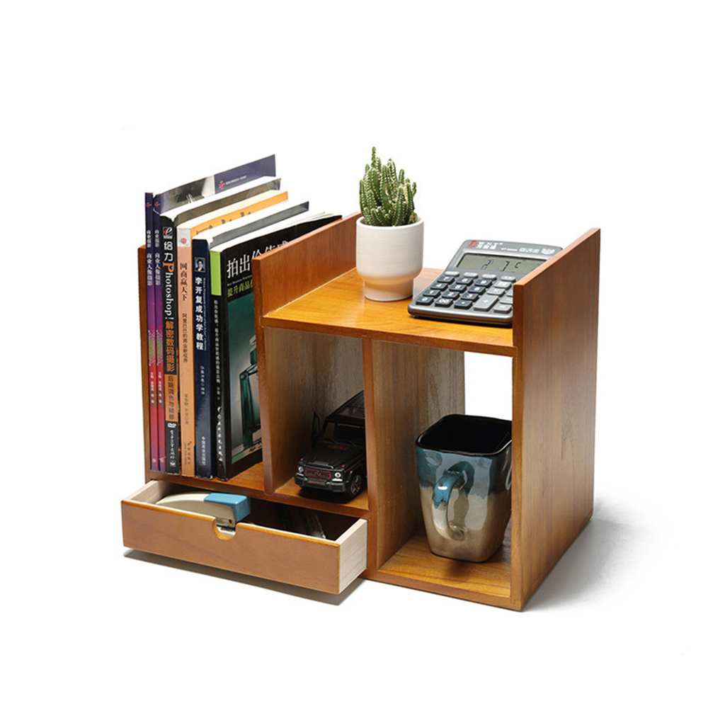 Деревянная настольная полка, небольшая настольная книжная полка, книжный шкаф, Литературная демонстрационная стойка, настольный органайзер с ящиком (коричневый в стиле ретро)
