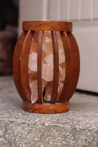 Lámpara de Sal Hecha a Mano de Madera Redonda con Bloques de Sal Rosa del Himalaya, Decoración Rústica para el Hogar, Artesanía Natural - Product Image 6