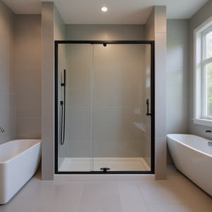 Puerta de Ducha Pivotante de Vidrio Templado de 56-60 Pulgadas de Ancho x 71 Pulgadas de Alto, 1/4 de Pulgada de Grosor, Marco Negro Mate, Instalación Reversible - Product Image 2