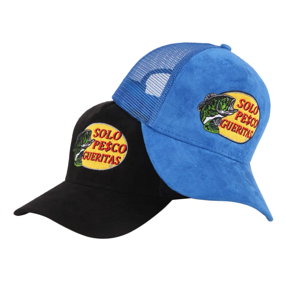 Pelle scamosciata trucker cap, ricamo trucker cap, cappelli camionista