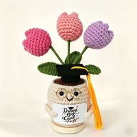 Pot Bunga Topi Wisuda Rajutan Crochet Buatan Tangan dari Benang Rajut, Hadiah untuk Mahasiswa, Ornamen