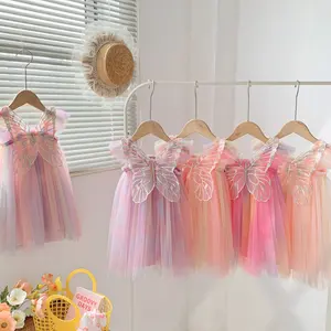 Wholesale sweet children summer clothes soft princess Rainbow Wing party girl dress