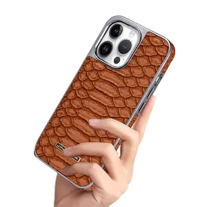 Business Design Anti fingerprint Snake Skin Texture PU Leather Blue Shockproof Phone Case For iPhone 15 ProMax 12 14 13 Pro