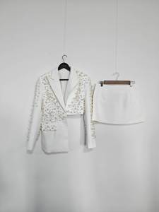 A10902 Migugarment Nouvelle Collection Automne Ensemble Blanc <span class=keywords><strong>Veste</strong></span> Longue <span class=keywords><strong>Sans</strong></span> Manches et Mini-Jupe, <span class=keywords><strong>Costume</strong></span> Noir, Vente en Gros - Product Image 5