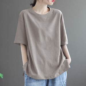 Women's Loose Fit Short Sleeve T-Shirt <b>Khaki</b> Plus Size Casual Breathable Jersey <b>Top</b> - Product Image 1