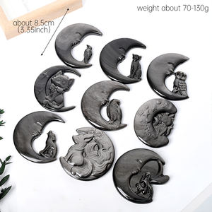Vente en gros Obsidienne en argent naturel Renard <span class=keywords><strong>à</strong></span> <span class=keywords><strong>neuf</strong></span> <span class=keywords><strong>queues</strong></span> Artisanat en cristal Obsidienne en argent Lune Fée Sculpture en cristal pour la décoration - Product Image 2
