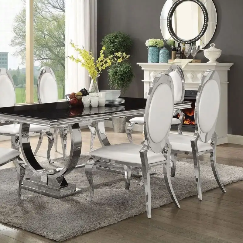 Diferentes diseños de mesa de comedor grande y 8 sillas de cristal moderno