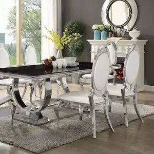 Different designs large dinning table and 8 chairs set glass modern